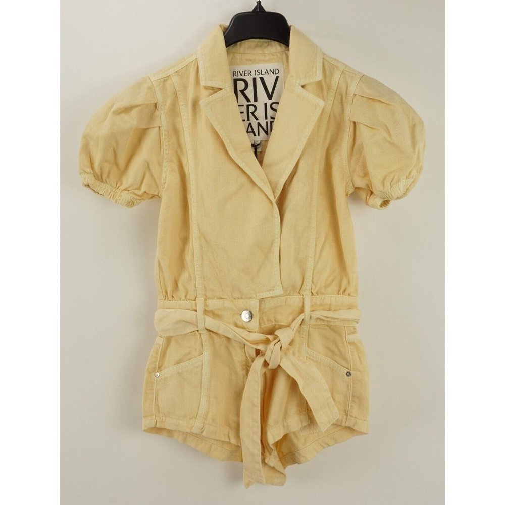 New River Island Luxe Women Size 6 Orange Retro Pop Twill Collared Belted Romper